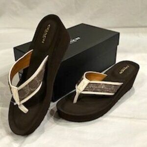 Coach Dk Brown Wedge Sandal Sz 8 New